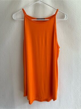 LouKeith Orange High Neck Tank Top Sleeveless Stretch Casual Summer Size Large